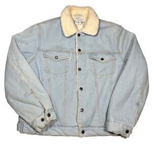 Vintage 70s Silver Spur Western Wear Denim Sherpa Lined Trucker Jacket Mens L
